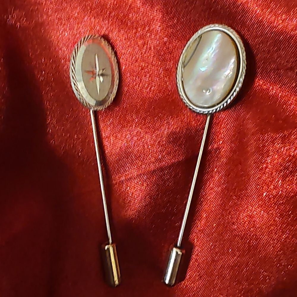 Elegant Set  Of  2 Siver Tone Vintage Stick Pins